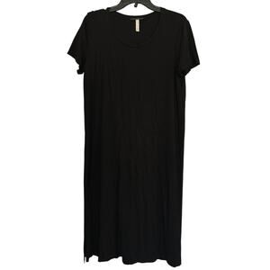Final Touch Black Maxi T-Shirt Dress Size Large Side Slits Made in USA